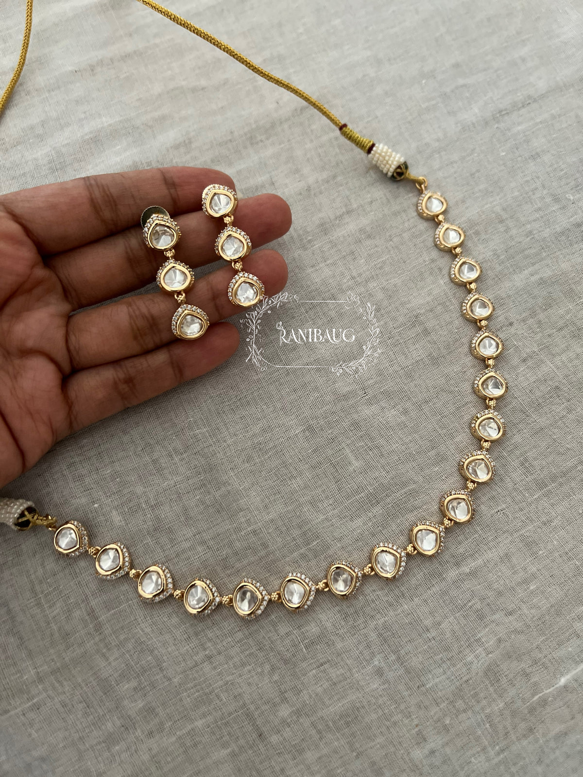 Nivisha Polki Kundan Gold Finish Simple Classic Necklace By Ranibaug