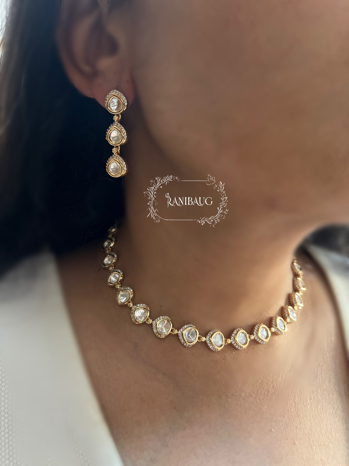 Nivisha Polki Kundan Gold Finish Simple Classic Necklace By Ranibaug