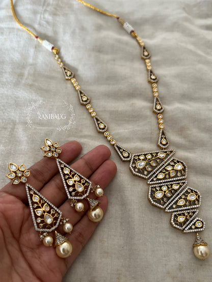 Niyati Geometric Designer Floral Vines Necklace Set Adorned In Polki And Pearls In Rich Gold Finish By Ranibaug
