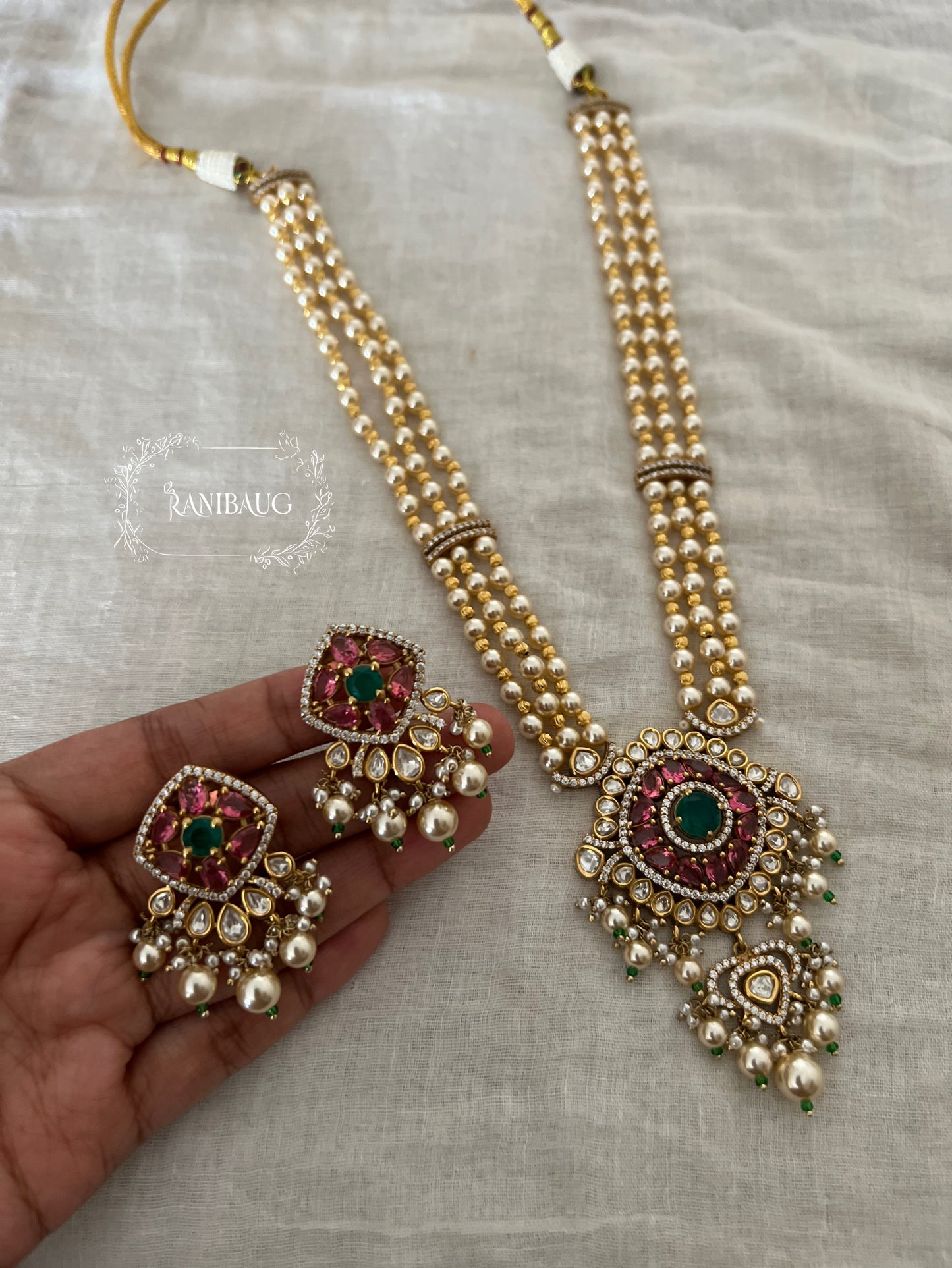 Niyukti Gold Pearl Beaded Rich Finish Polki Studded Designer Festive Necklace Set By Ranibaug | The Royal Wedding Collection 2026