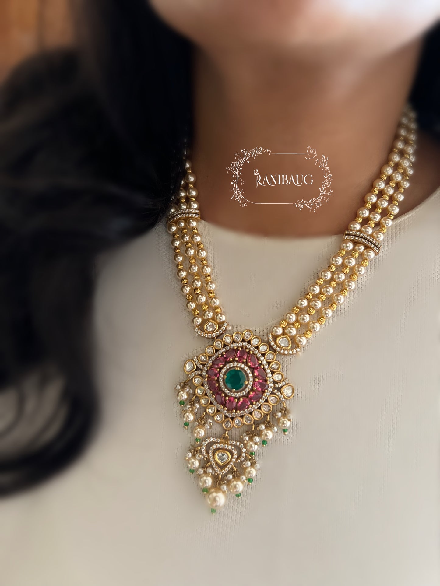 Niyukti Gold Pearl Beaded Rich Finish Polki Studded Designer Festive Necklace Set By Ranibaug | The Royal Wedding Collection 2026