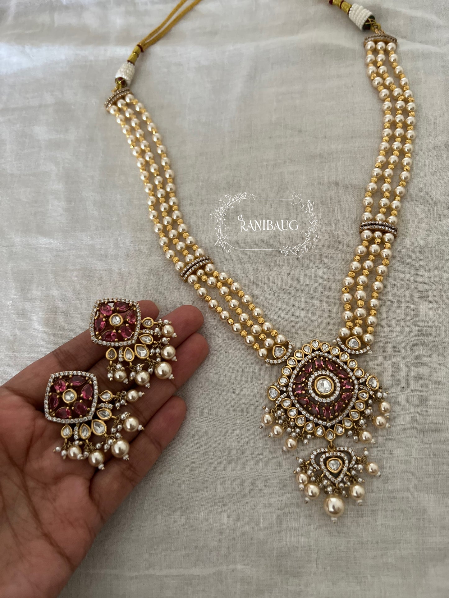 Niyukti Gold Pearl Beaded Rich Finish Polki Studded Designer Festive Necklace Set By Ranibaug | The Royal Wedding Collection 2026