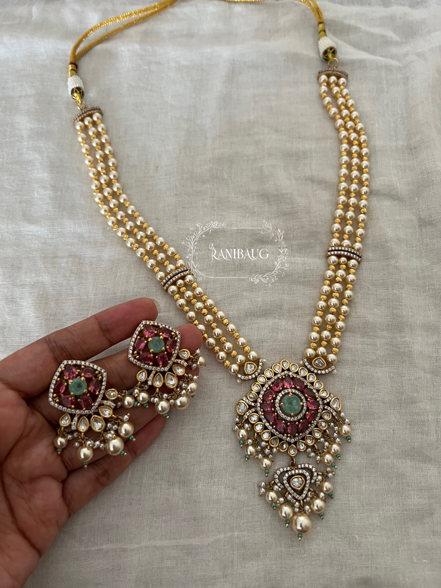 Niyukti Gold Pearl Beaded Rich Finish Polki Studded Designer Festive Necklace Set By Ranibaug | The Royal Wedding Collection 2026