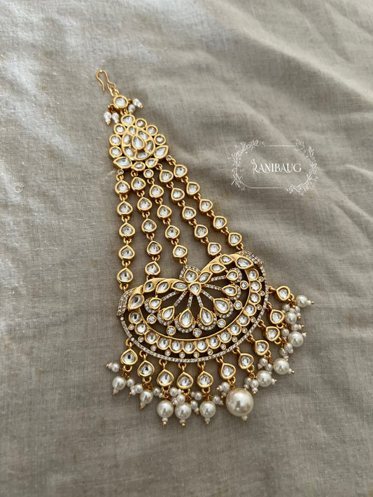 Noor Gold Finish Kundan Studded Passa Hair Jewellery For Festive Occassions By Ranibaug