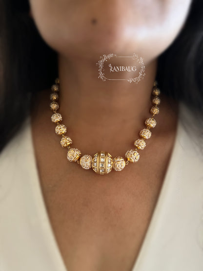 Numira Gold Plated Polki Studded Beaded Style Motifs Necklace Set By Ranibaug