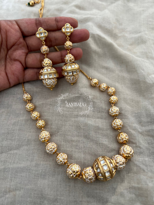 Numira Gold Plated Polki Studded Beaded Style Motifs Necklace Set By Ranibaug