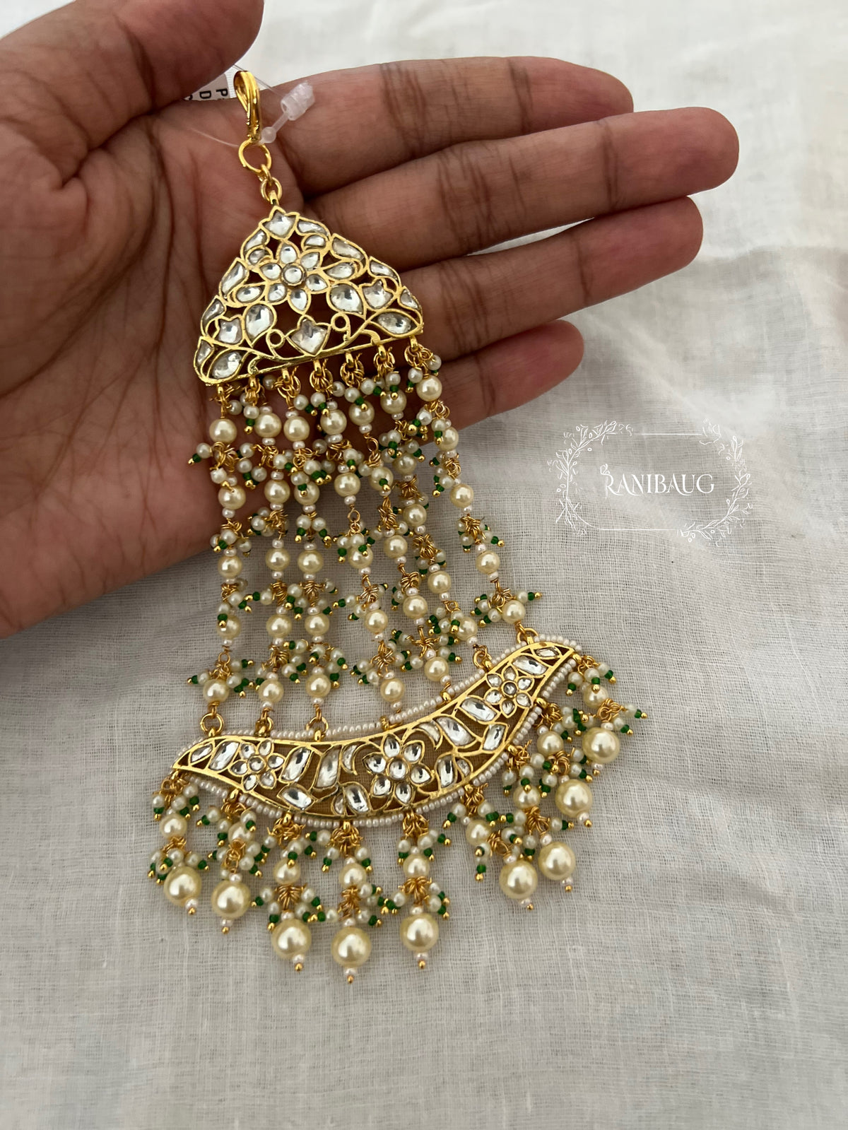 Nusrat Kundan Pearl Gold Finish Classic Passa Hair Jewelry By Ranibaug