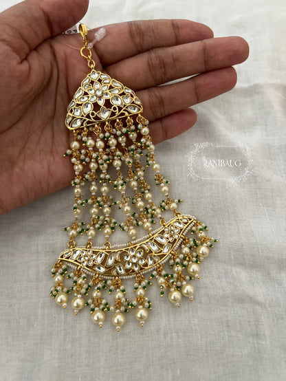 Nusrat Kundan Pearl Gold Finish Classic Passa Hair Jewelry By Ranibaug