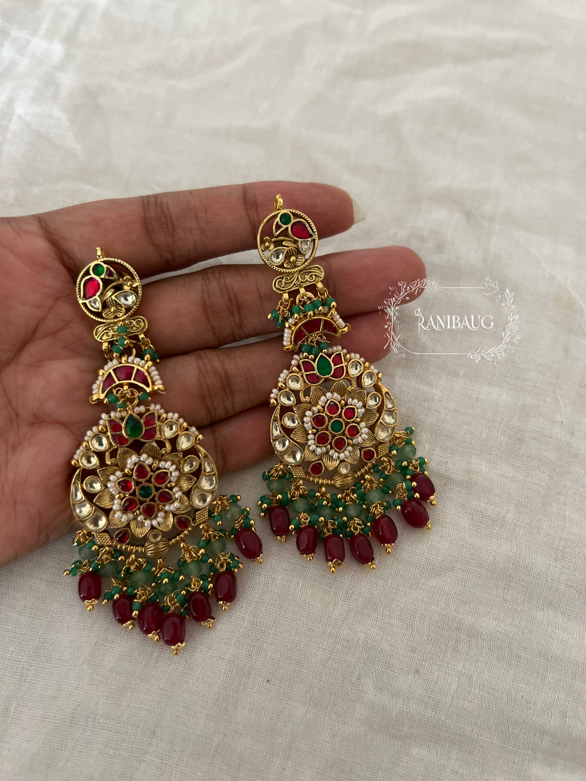 Ojhal Gold Finish Beaded Indian Traditional Earrings And Maang Tikka Jewellery By Ranibaug