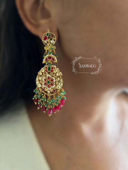 Ojhal Gold Finish Beaded Indian Traditional Earrings And Maang Tikka Jewellery By Ranibaug