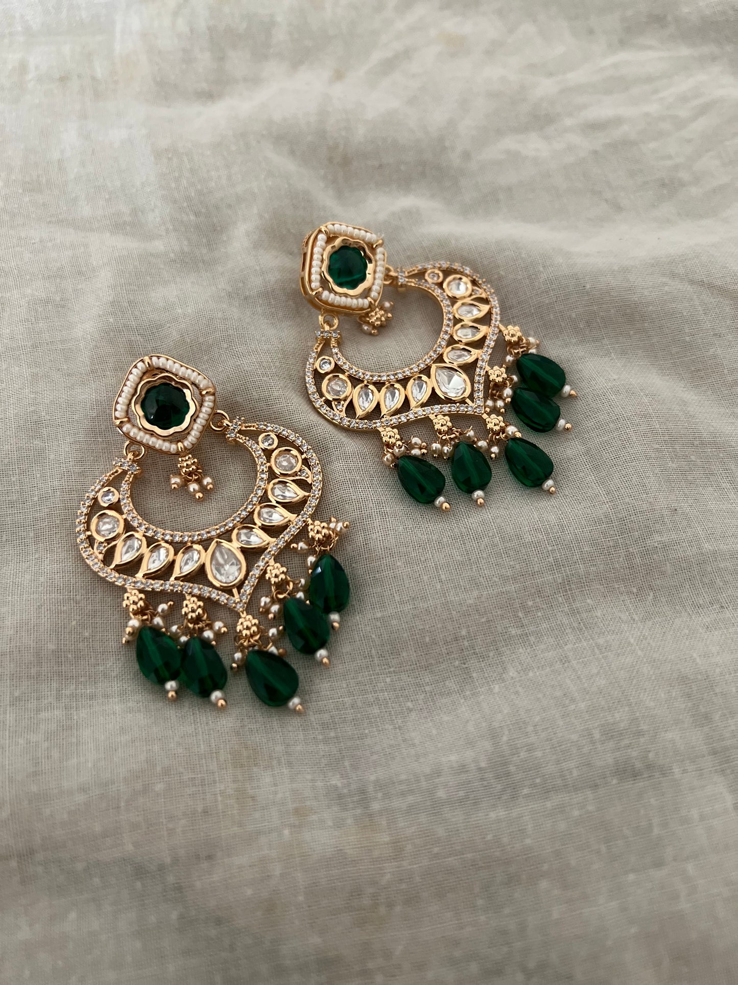 Padma Heritage Polki Kundan Chandbalis by Ranibaug