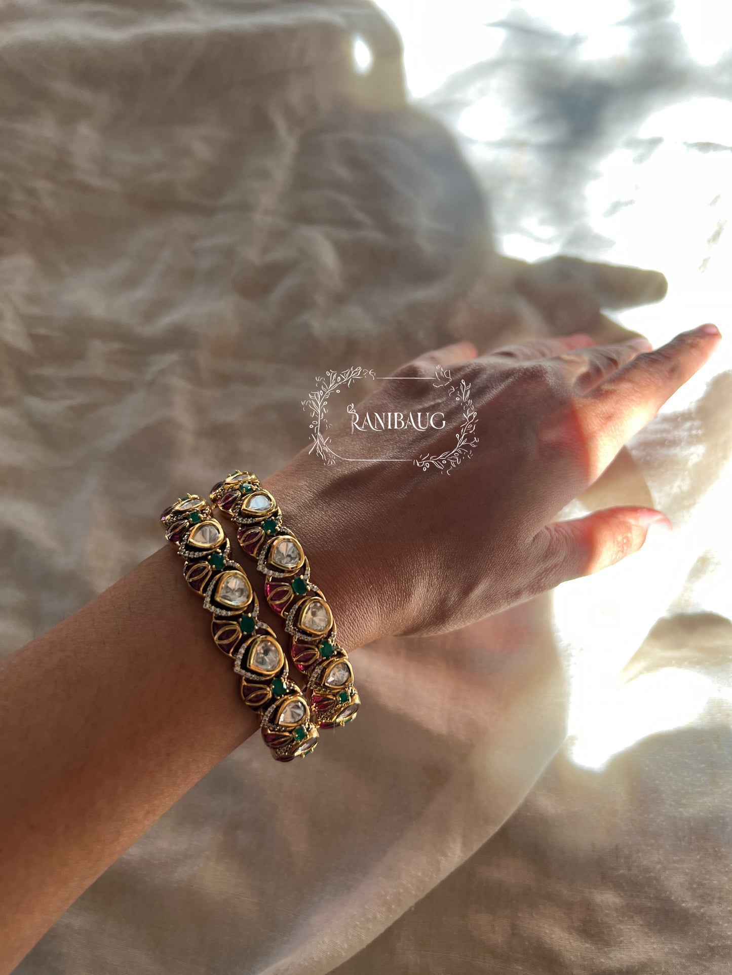 Padma Lotus Motif Gold Plated Polki Bangles By Ranibaug | Statement Wedding Jewellery Collection 2026 (Copy)