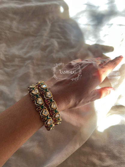 Padma Lotus Motif Gold Plated Polki Bangles By Ranibaug | Statement Wedding Jewellery Collection 2026 (Copy)