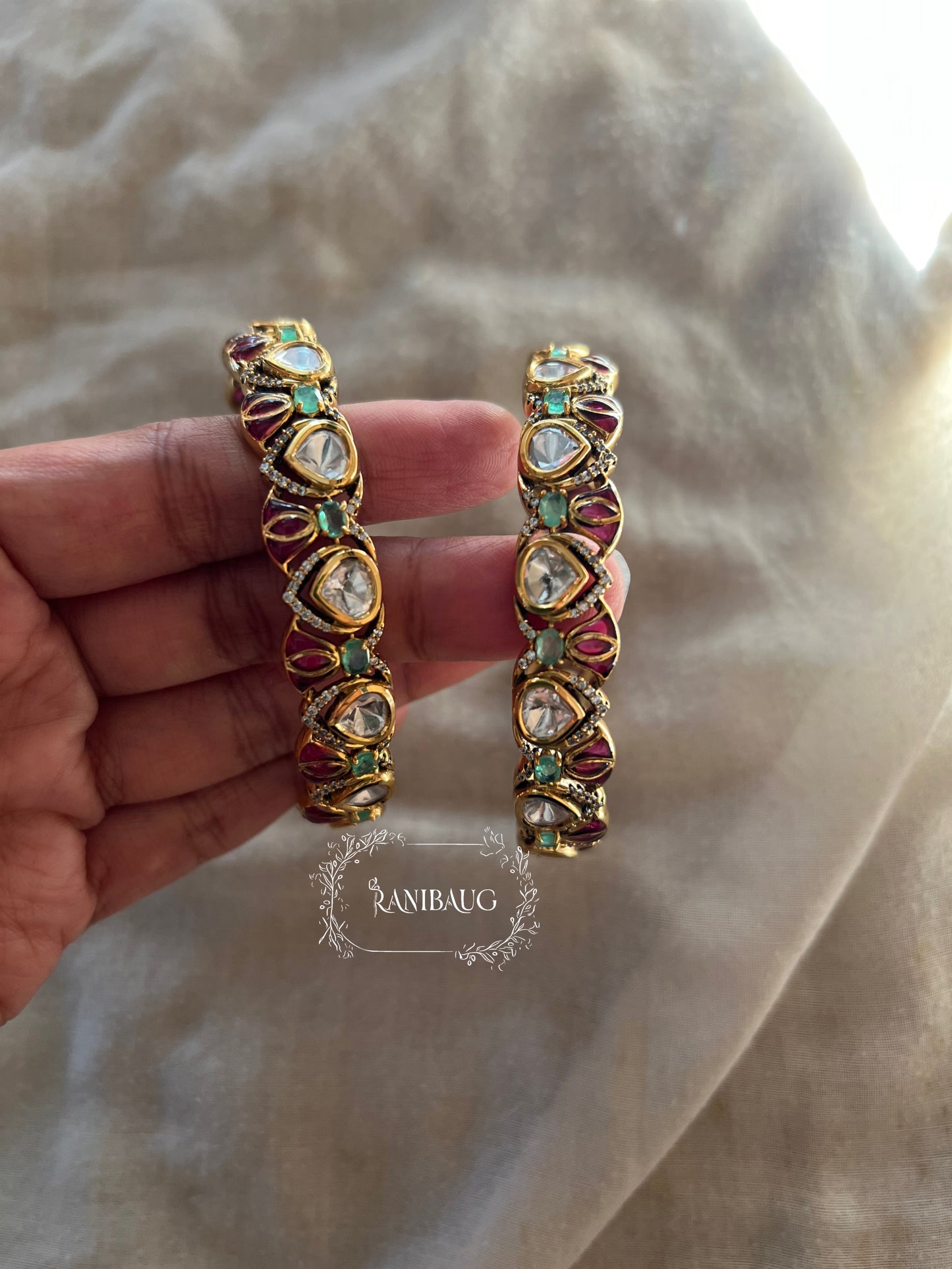 Padma Lotus Motif Gold Plated Polki Bangles By Ranibaug | Statement Wedding Jewellery Collection 2026 (Copy)