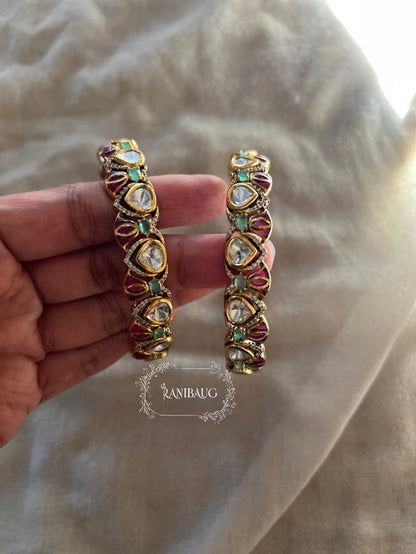 Padma Lotus Motif Gold Plated Polki Bangles By Ranibaug | Statement Wedding Jewellery Collection 2026 (Copy)