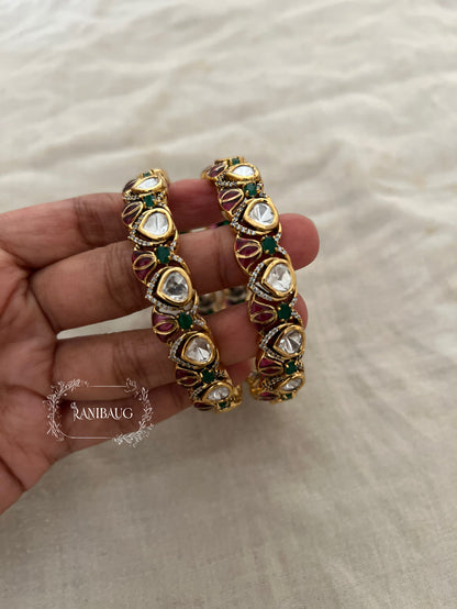 Padma Lotus Motif Gold Plated Polki Bangles By Ranibaug | Statement Wedding Jewellery Collection 2026 (Copy)