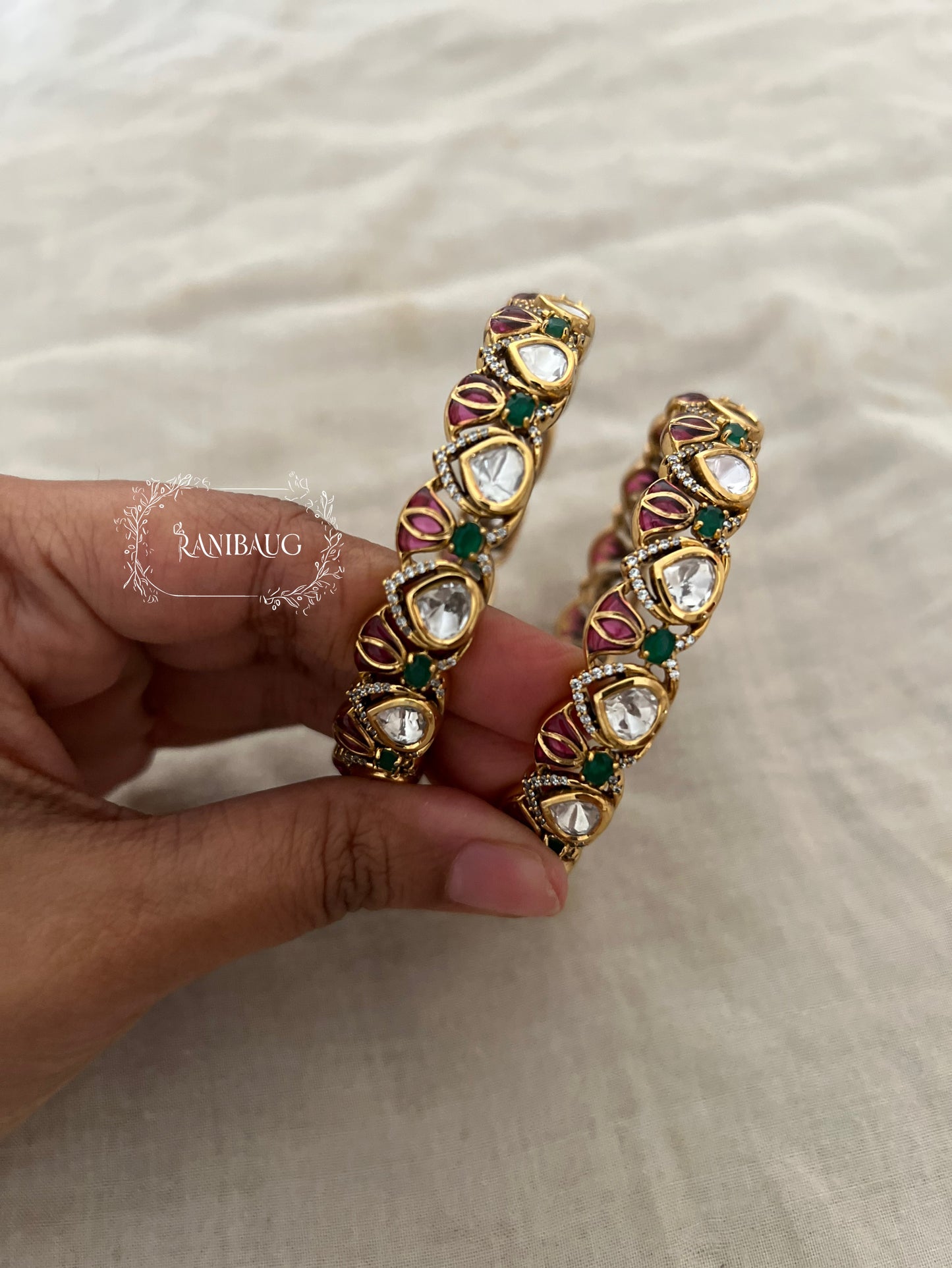 Padma Lotus Motif Gold Plated Polki Bangles By Ranibaug | Statement Wedding Jewellery Collection 2026 (Copy)