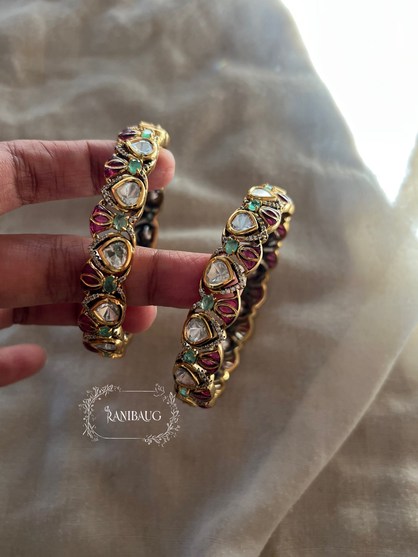 Padma Lotus Motif Gold Plated Polki Bangles By Ranibaug | Statement Wedding Jewellery Collection 2026 (Copy)