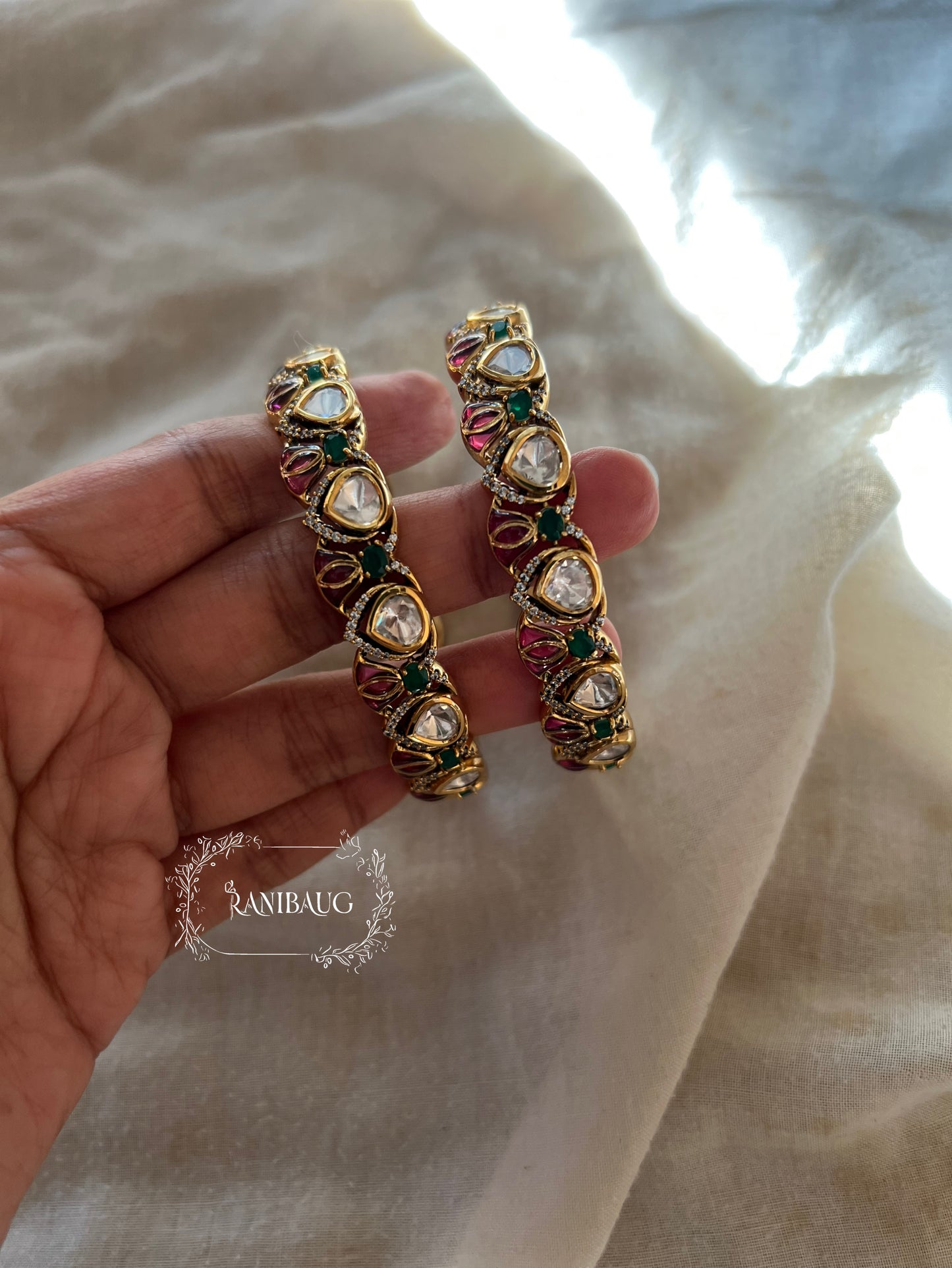Padma Lotus Motif Gold Plated Polki Bangles By Ranibaug | Statement Wedding Jewellery Collection 2026 (Copy)