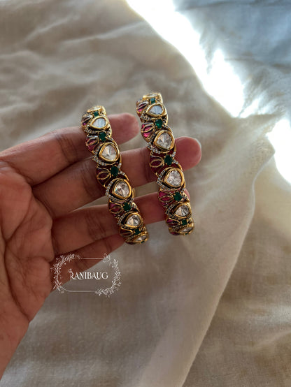 Padma Lotus Motif Gold Plated Polki Bangles By Ranibaug | Statement Wedding Jewellery Collection 2026 (Copy)