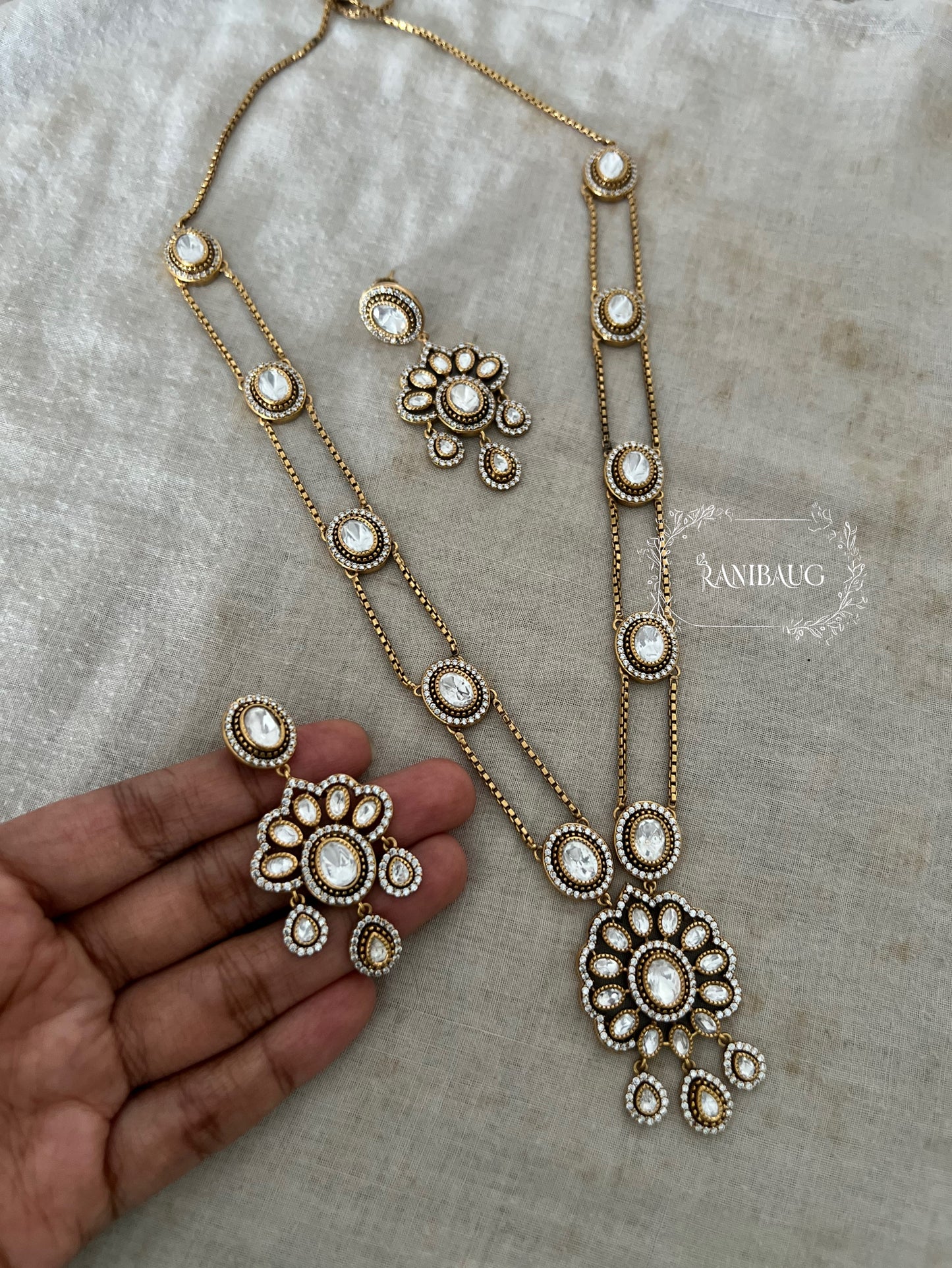 Padmashri Polki Adorned Victorian Finish Designer Necklace Jewelry Set By Ranibaug