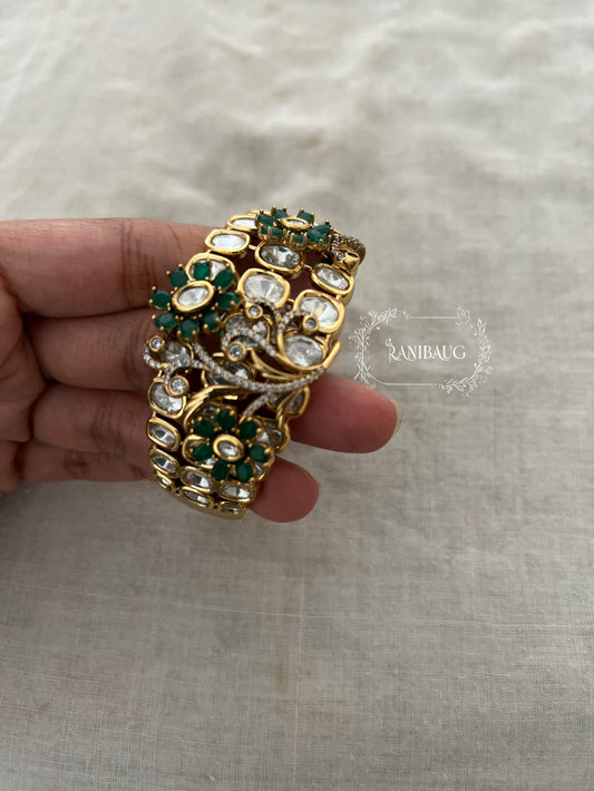 Padmavati Royal Indian Court Floral Designer Statement Polki Studded Gold Finish Bracelet By Ranibaug