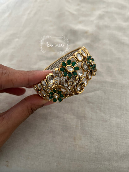 Padmavati Royal Indian Court Floral Designer Statement Polki Studded Gold Finish Bracelet By Ranibaug