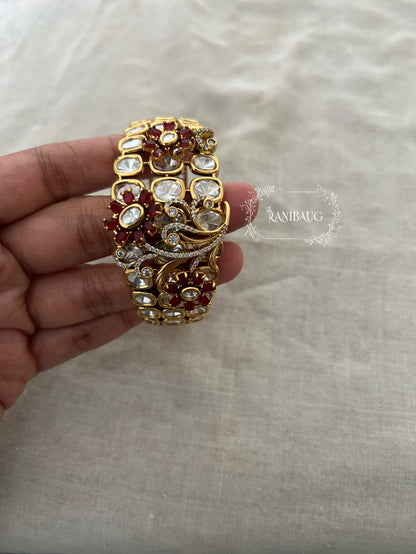 Padmavati Royal Indian Court Floral Designer Statement Polki Studded Gold Finish Bracelet By Ranibaug