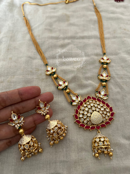 Padmini Rich Gold Finish Royal Indian Traditional Style Polki Kundan Studded Necklace Jewellery Set By Ranibaug