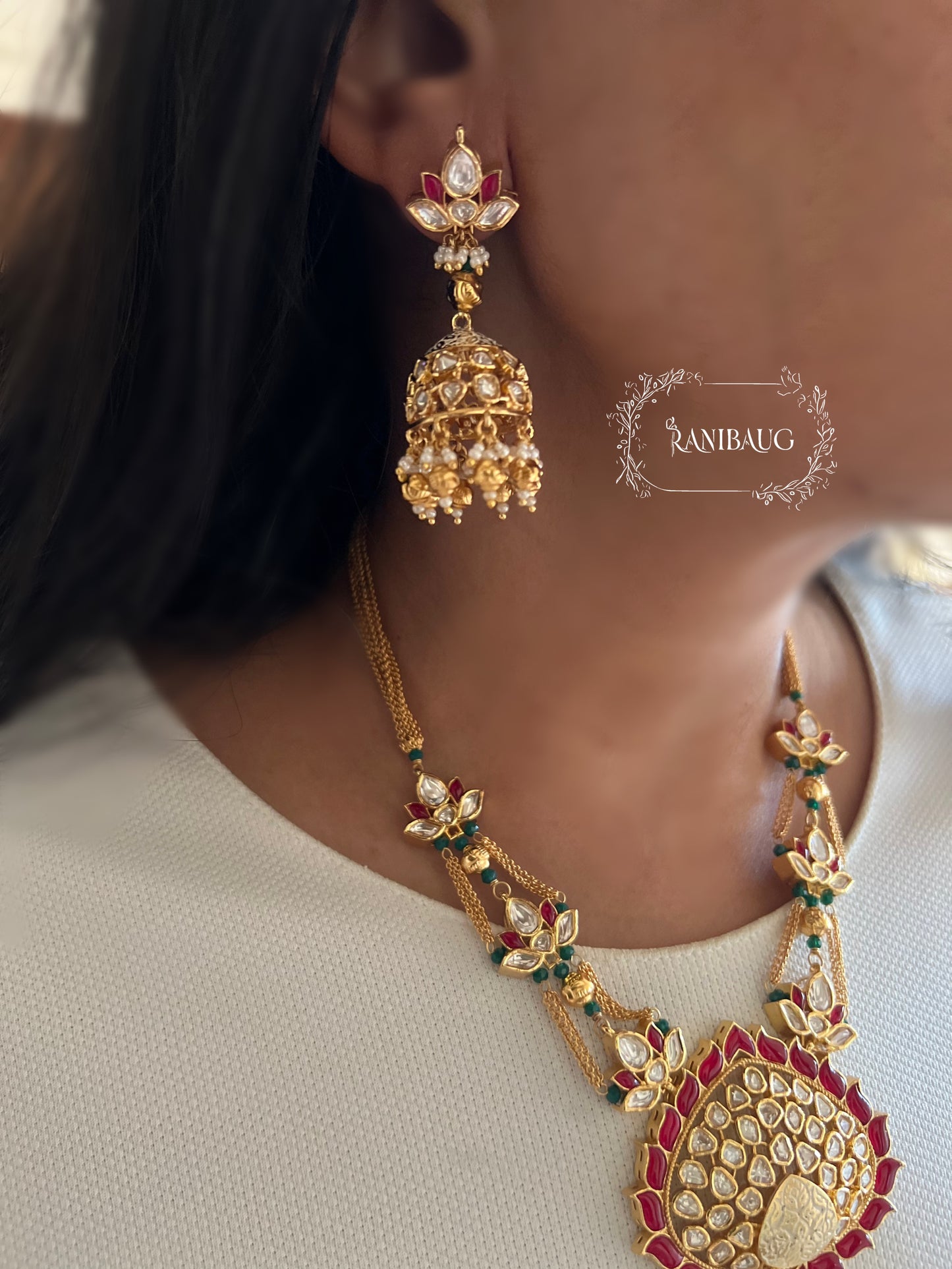 Padmini Rich Gold Finish Royal Indian Traditional Style Polki Kundan Studded Necklace Jewellery Set By Ranibaug