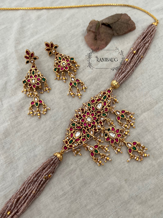 Padmini Traditional Heritage Temple Necklace Jewellery Set By Ranibaug Wiith Earrings