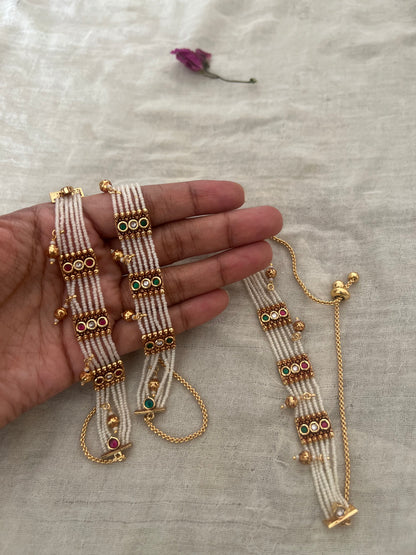 Padmini Pearl Strand Gold Finish Beaded Dangle Bracelet By Ranibaug