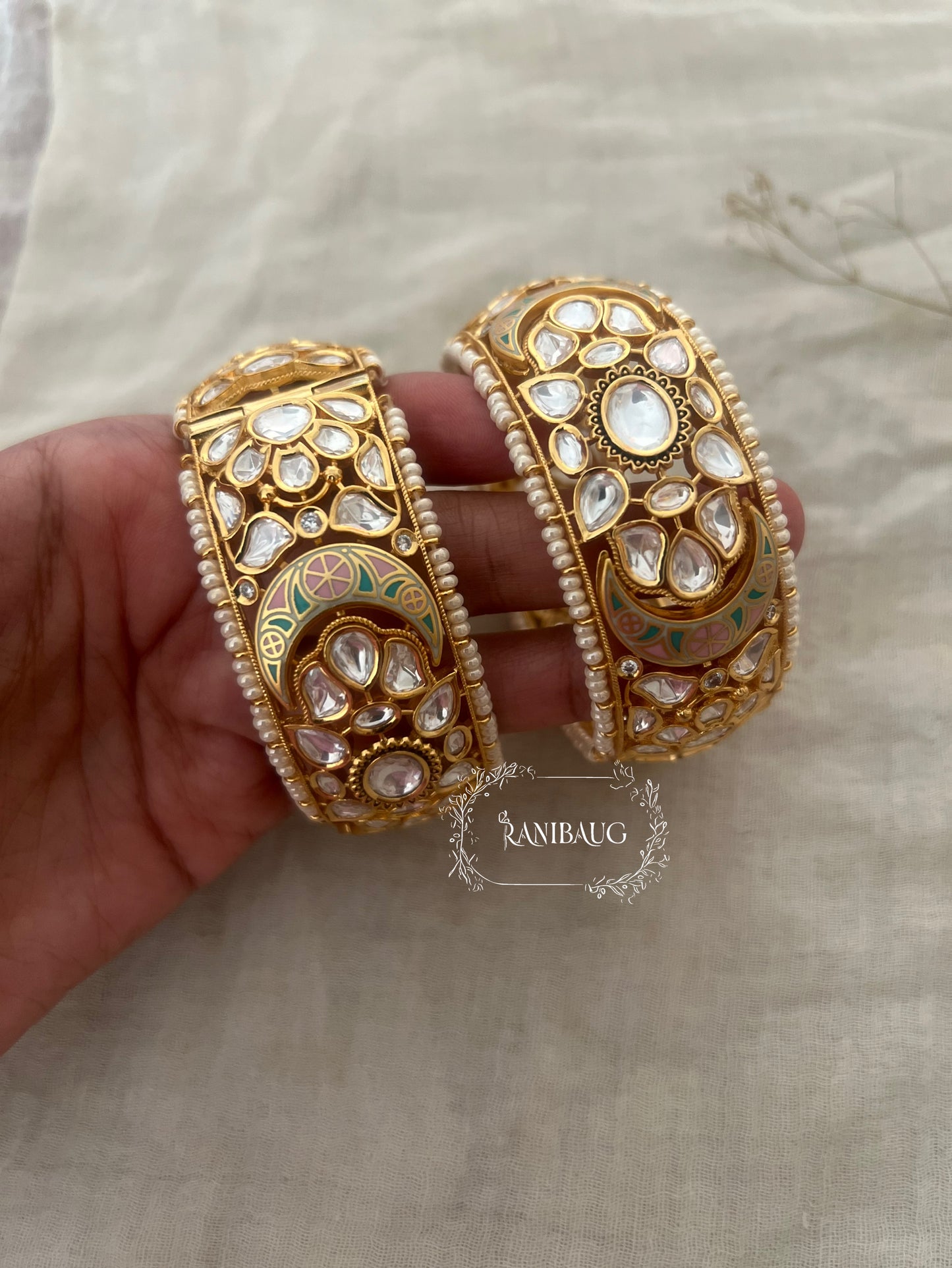Palak Gold Kundan Bangles For Wedding By Ranibaug