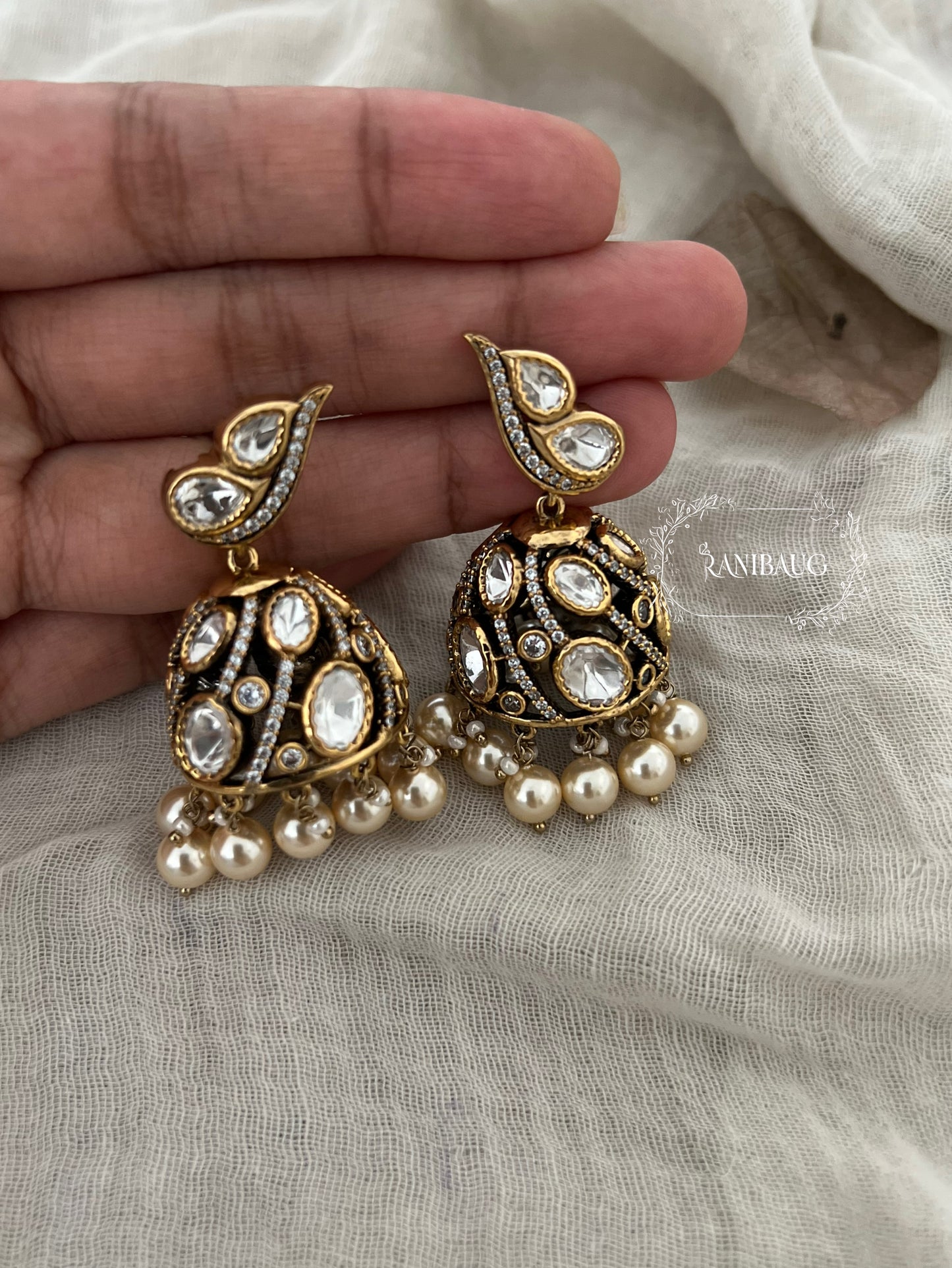 Palki Ethnic Kundan Pearl Jhumki Earrings | Ranibaug