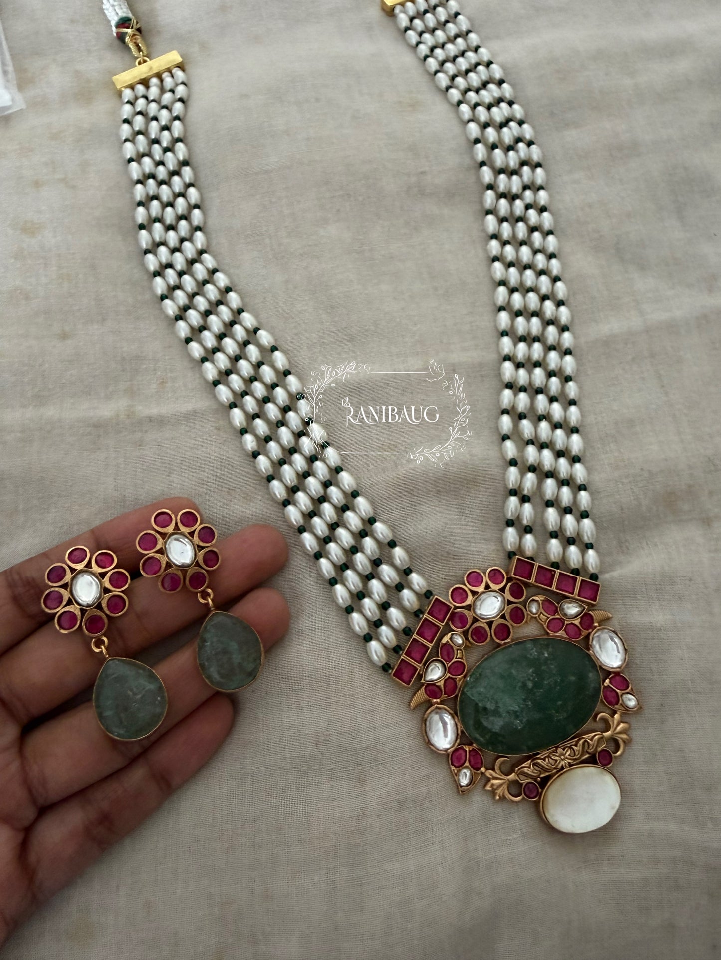 Pallavi Moti Rang Antique Gold Plated Kundan Gemstone Long Necklace By Ranibaug