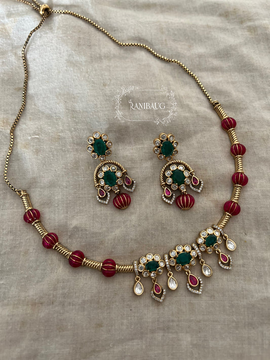 Pallavi Polki Kundan Floral Motif Beaded Trendy Festive Necklace Jewelry Set By Ranibaug