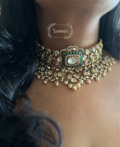 Pankhuree Jharokha Polki Kundan Pearl Heavy Festive Choker Set By Ranibaug