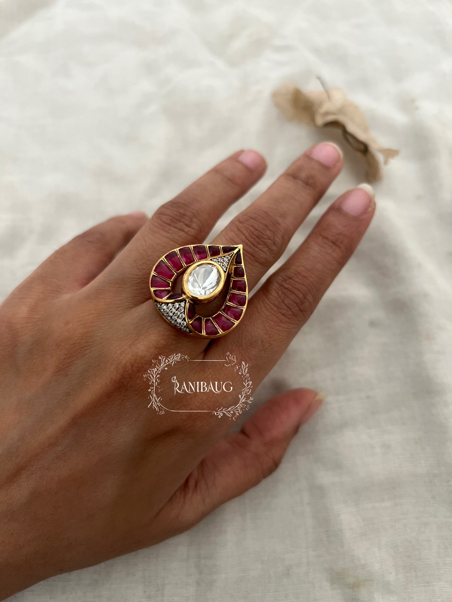 Pankhuri Kundan Stud Finger Ring Jewellery By Ranibaug