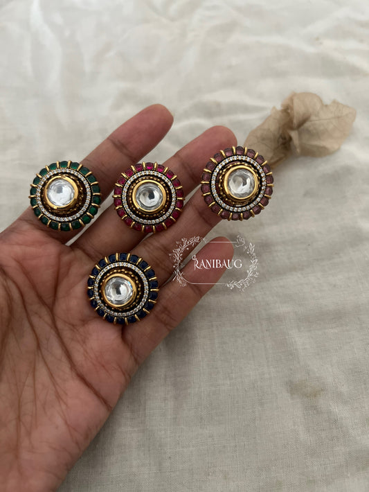 Pankti Small Traditional Round Rings In Kundan Motif By Ranibaug