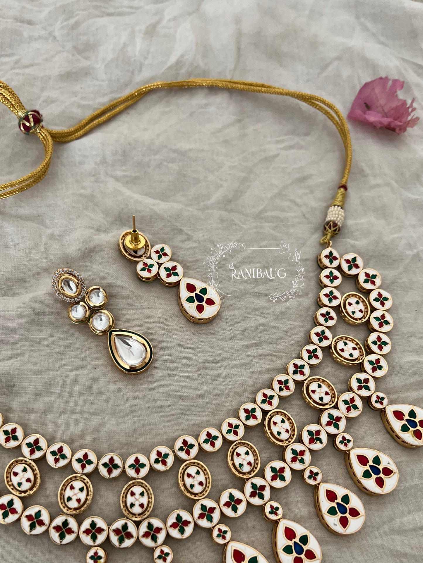 Pari Lavish Mossainite Statement Jewellery Set In Premium Gold Finish By Ranibaug | Trendy Wedding Jewellery Set