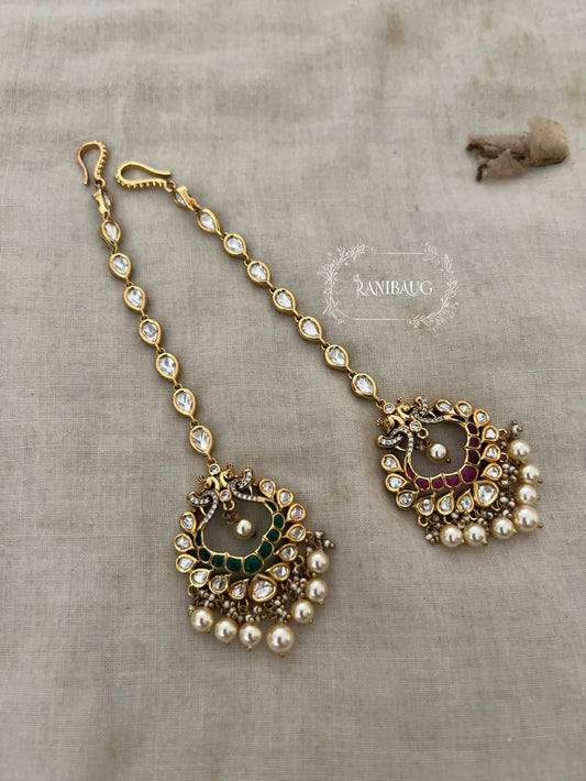 Paridhi Polki Kundan Studded Gold Plated Maangtika With Creamy Pearls By Ranibaug