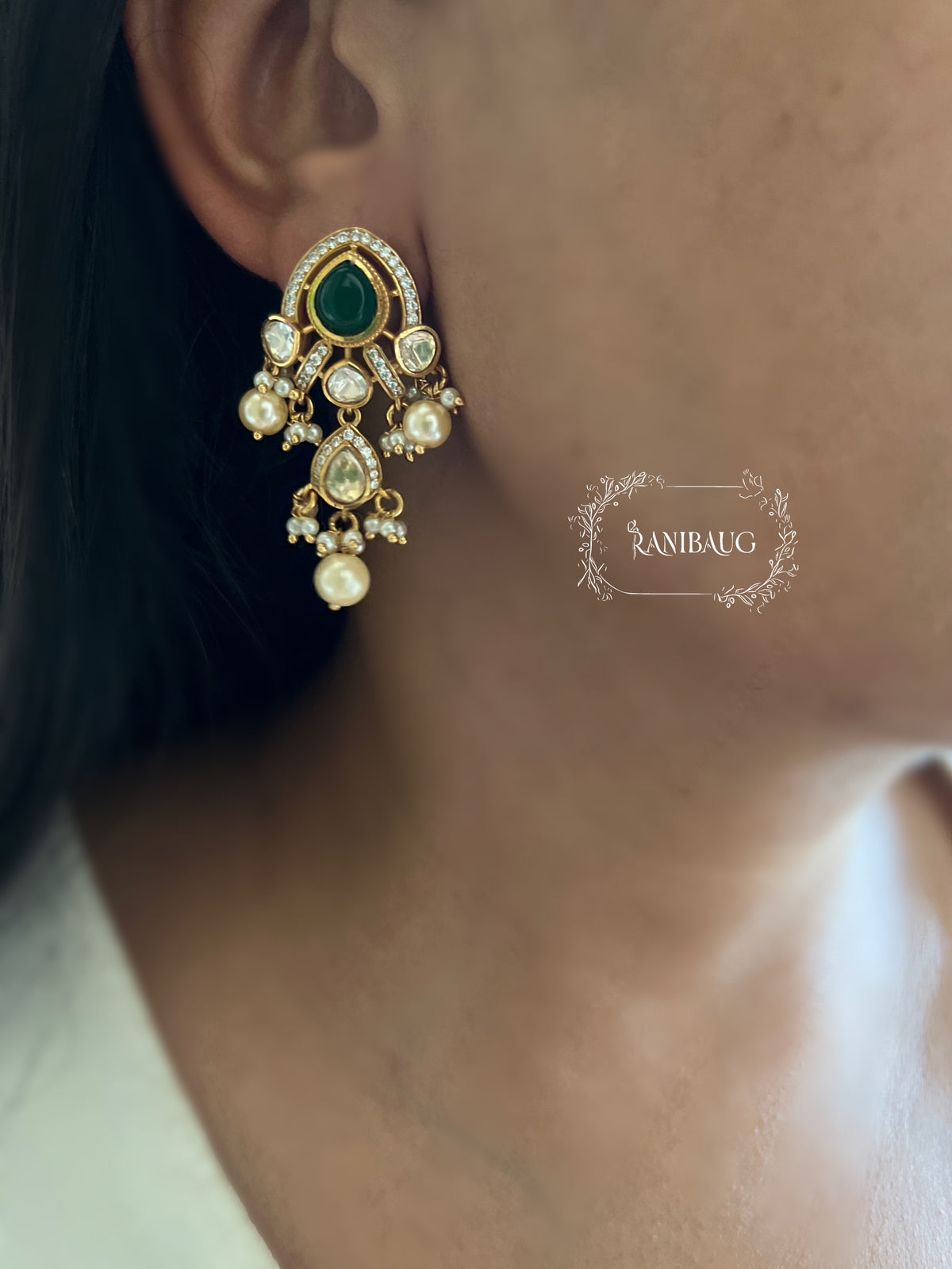 Parinita Multicolor Traditional Royal Mossainite Polki Gold Finish Subtle Necklace Set By Ranibaug