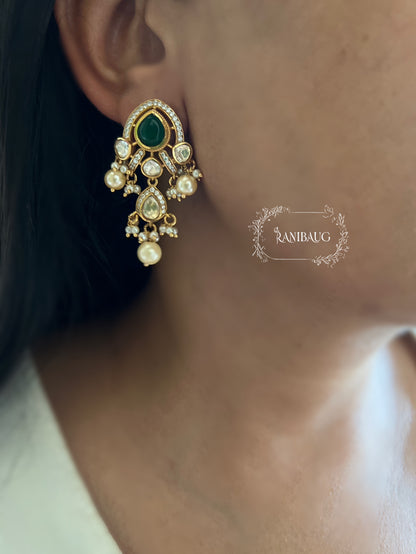 Parinita Multicolor Traditional Royal Mossainite Polki Gold Finish Subtle Necklace Set By Ranibaug