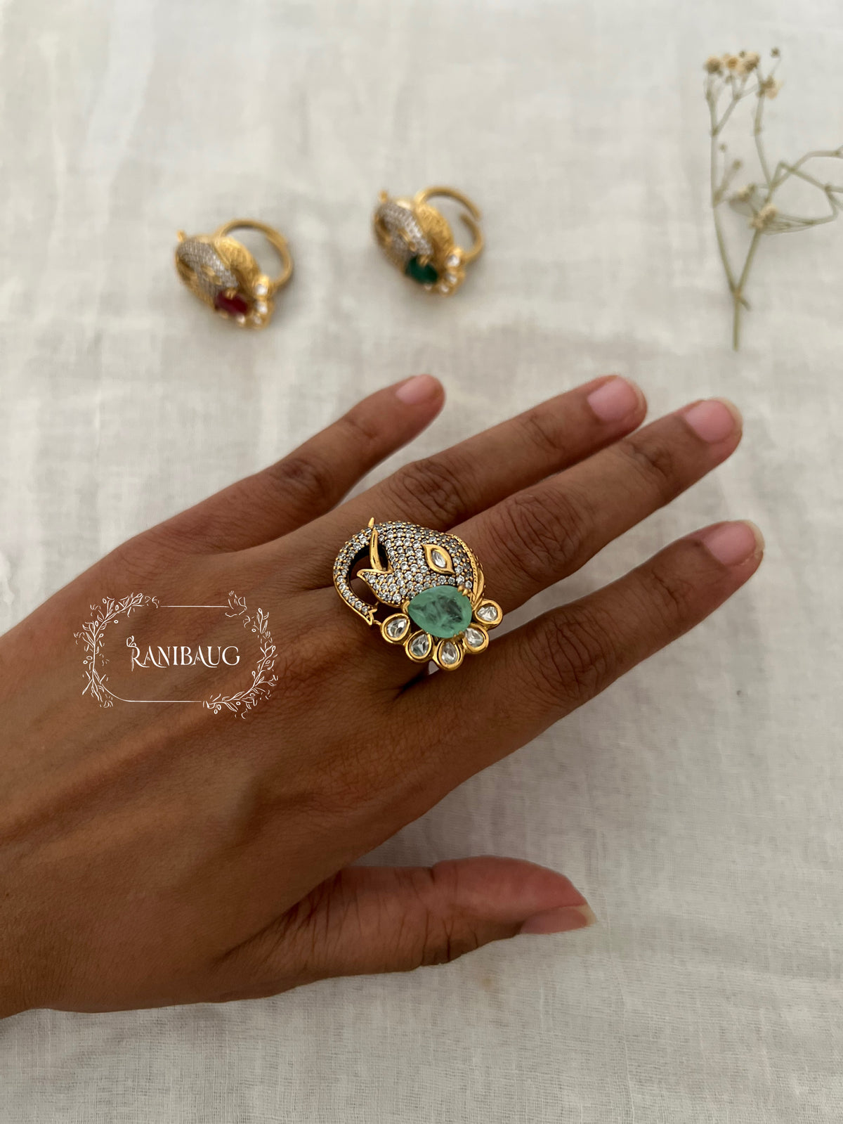 Parisha Elephant Motif Polki Kundan Gold Tone Festive Ring By Ranibaug