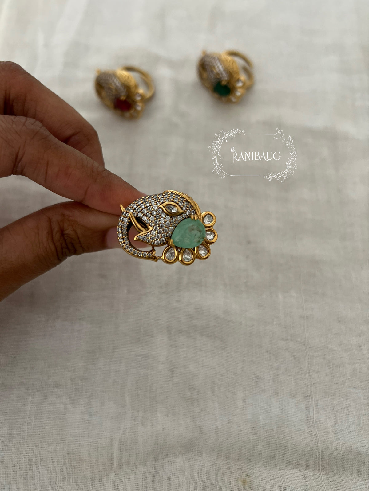 Parisha Elephant Motif Polki Kundan Gold Tone Festive Ring By Ranibaug