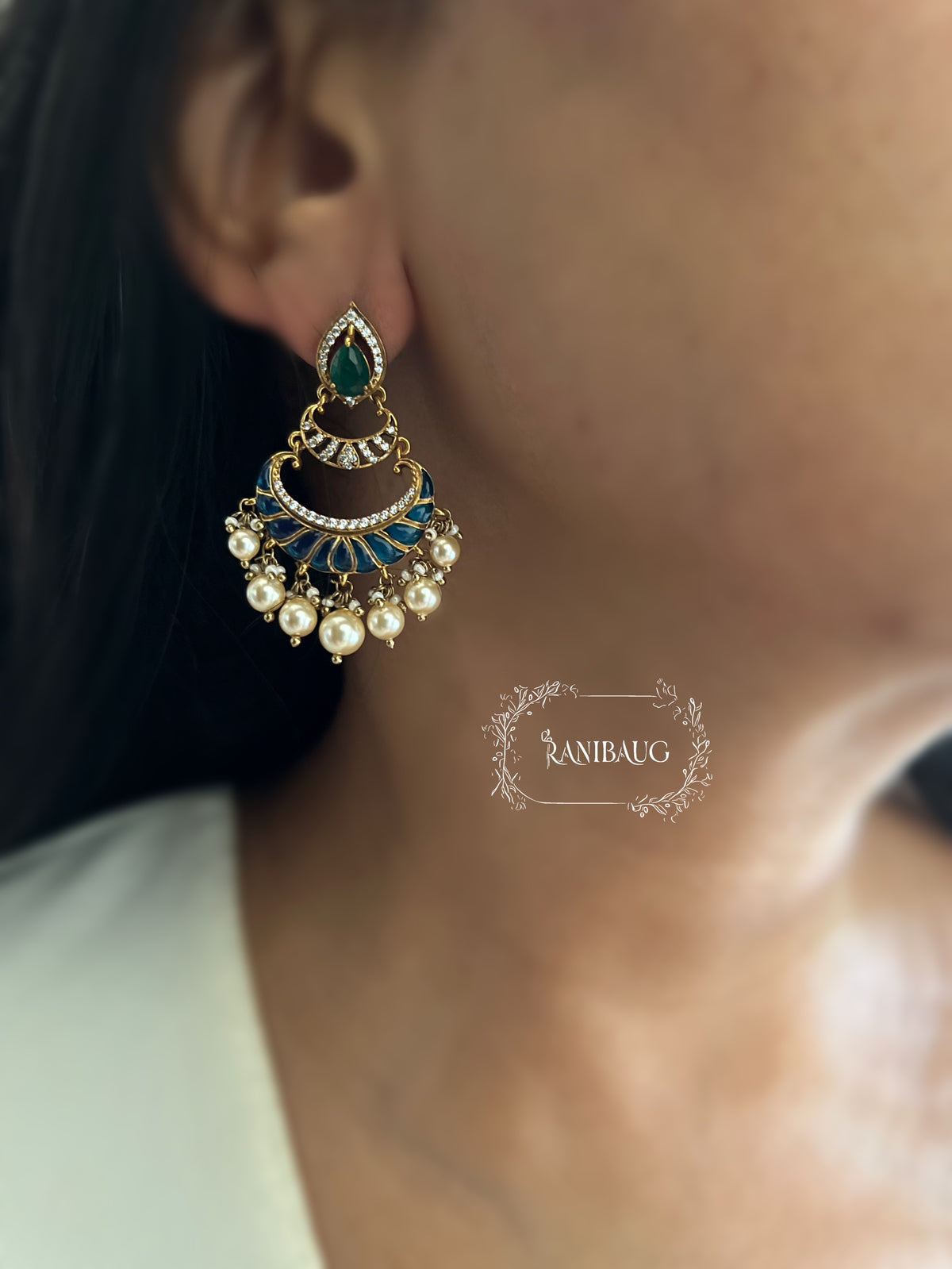 Pavitra Meenakari Inspired Layered Gold Finish Chandbali With Pearl Accents By Ranibaug