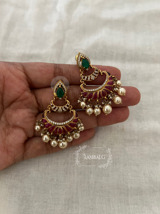 Pavitra Meenakari Inspired Layered Gold Finish Chandbali With Pearl Accents By Ranibaug