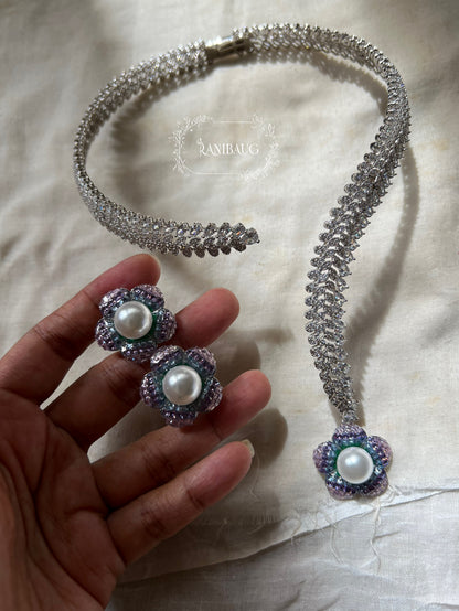 Pearl Blossom Diamond Necklace Set By Ranibaug