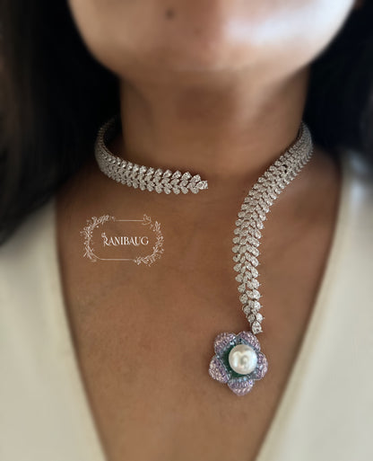 Pearl Blossom Diamond Necklace Set By Ranibaug