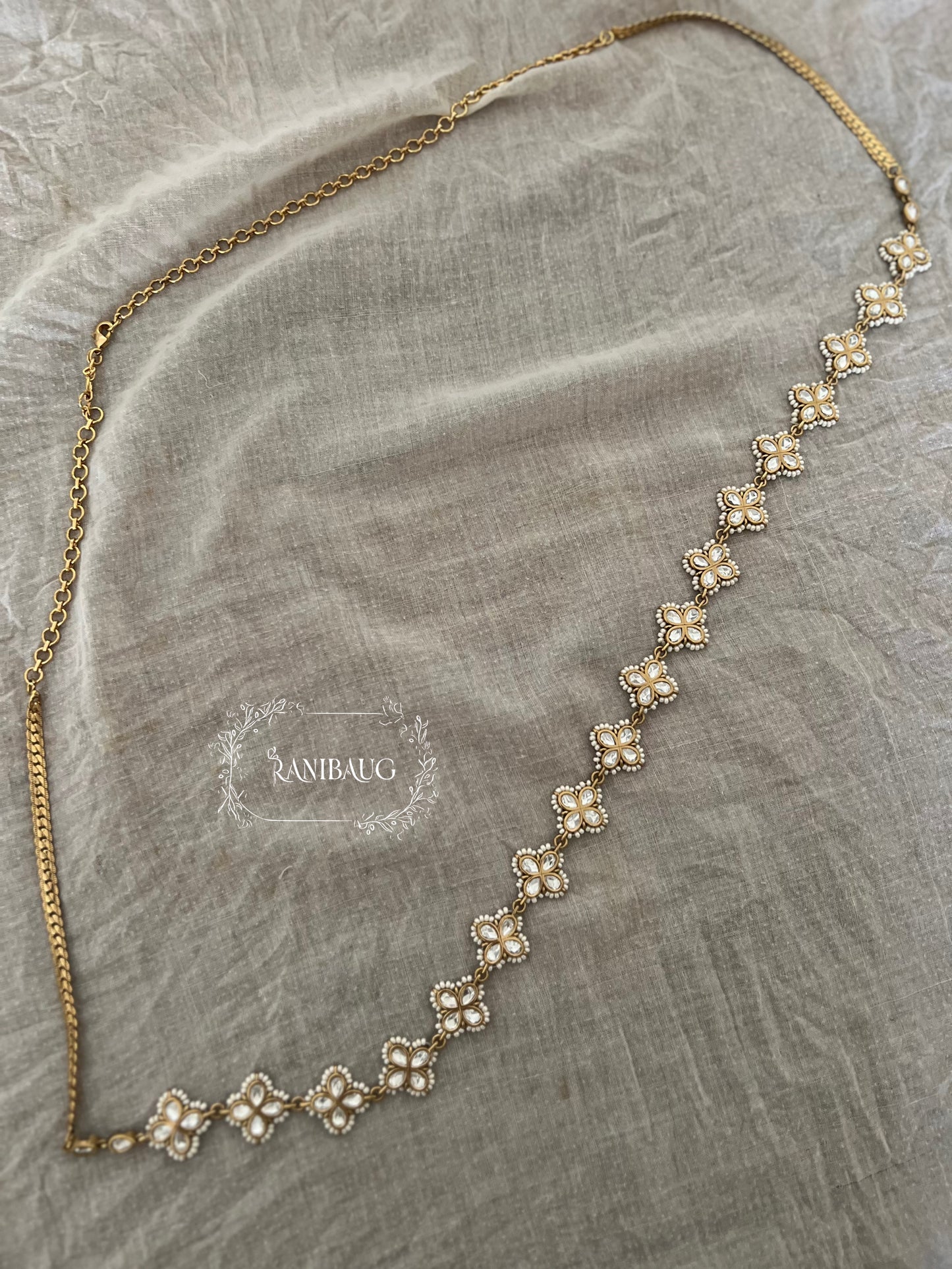 Phoolkawar Victorian Gold Waist Chains With Uncut Style Polki | Ranibaug